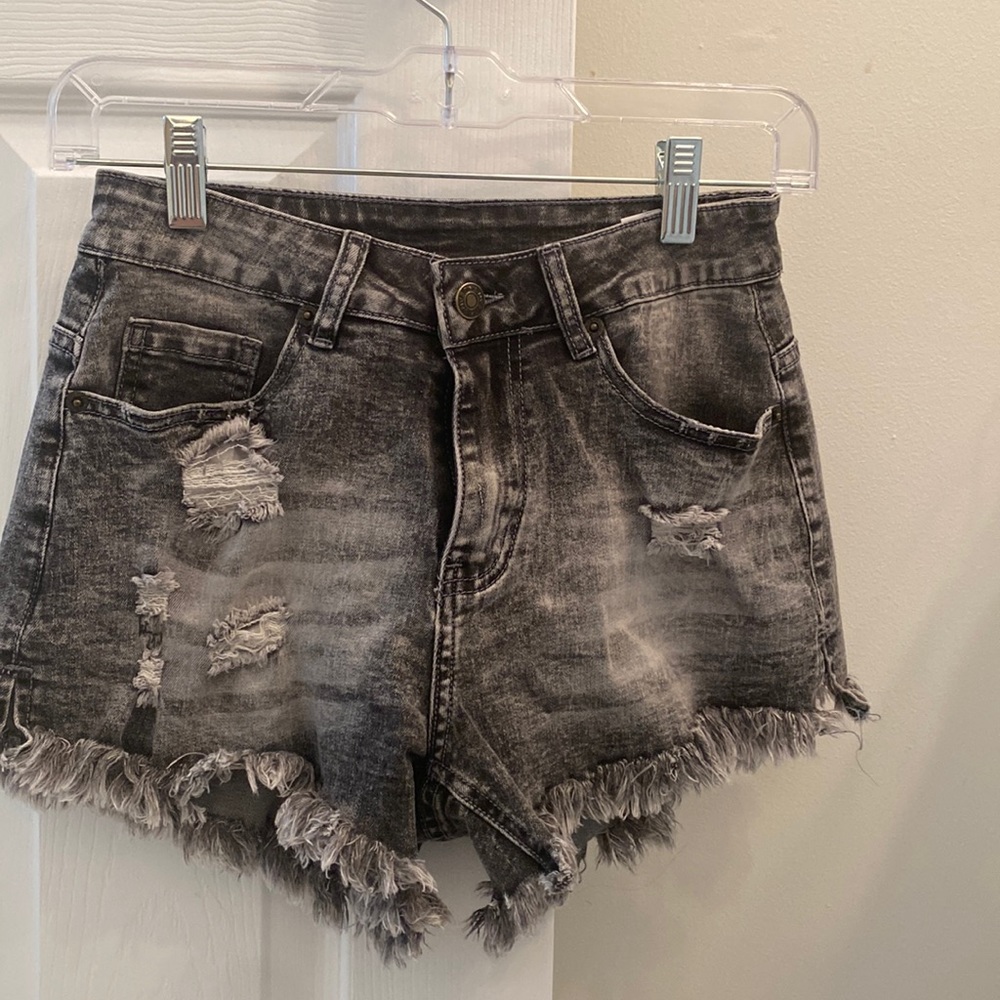 Black bleached denim shorts